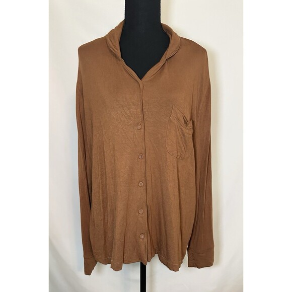 SKIMS Copper Soft Lounge Long Sleeve Pajama‎ Top Button Women's XL - Picture 1 of 12